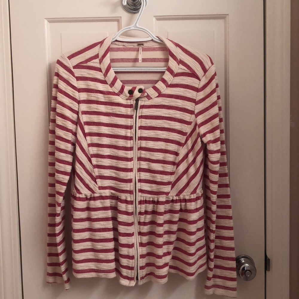 Red and white striped peplum jacket